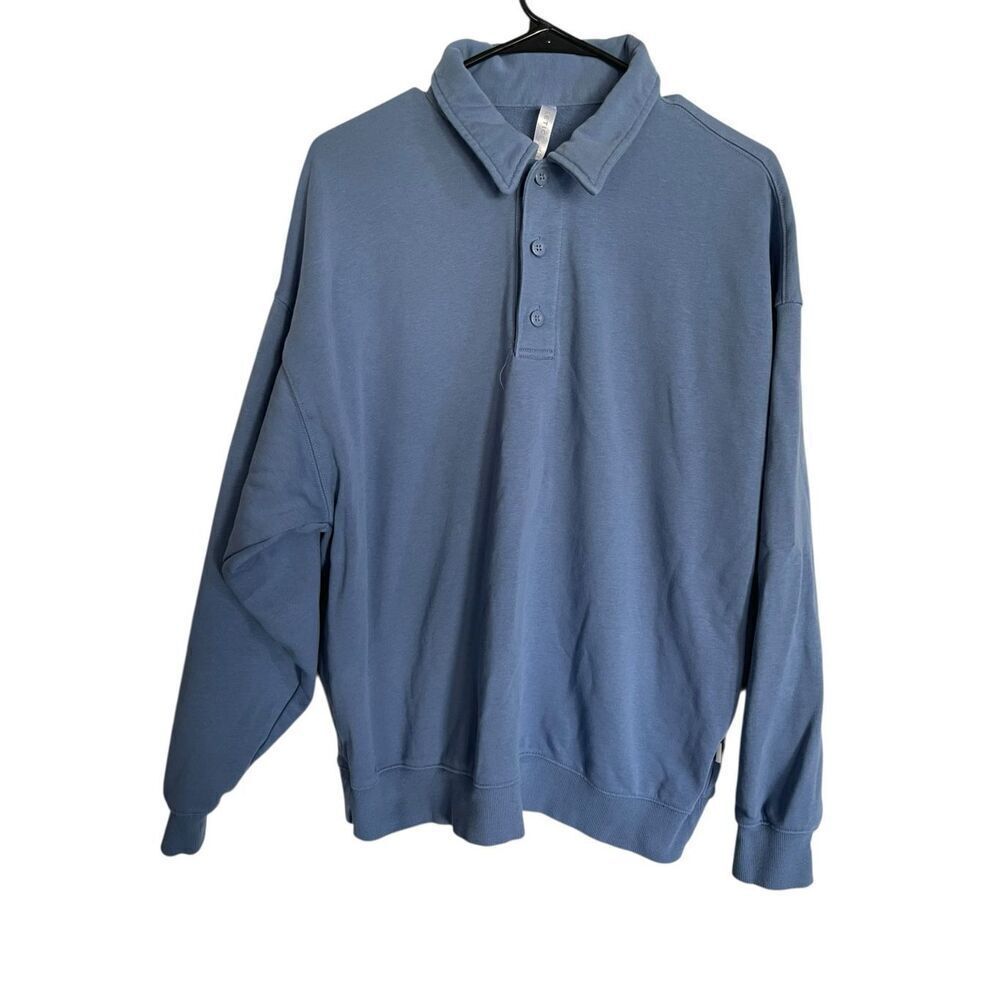 Fabletics Womens Blue Year Round Terry Oversized Polo Sweatshirt Size XL